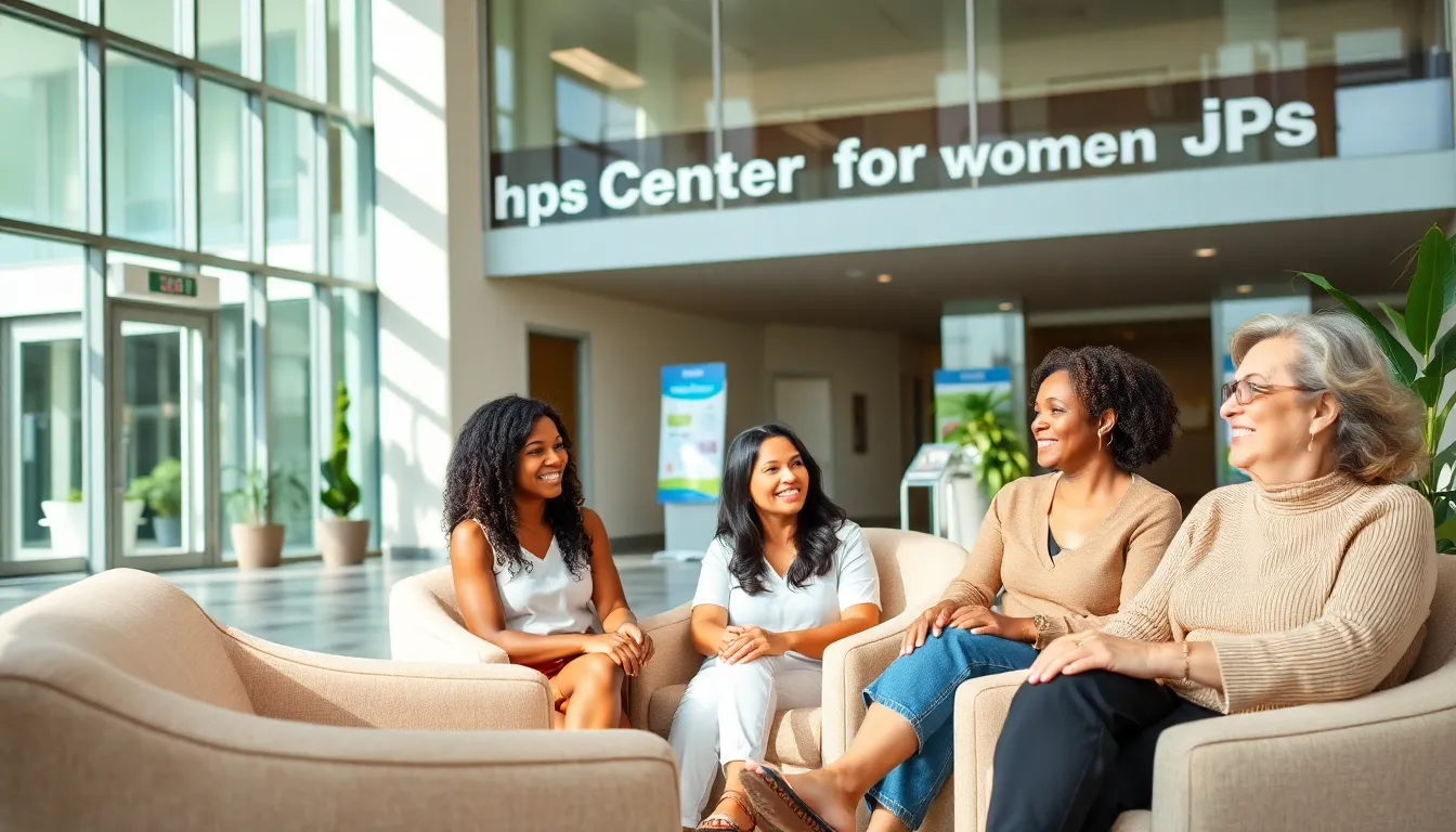 diverse women in a welcoming health center environment.